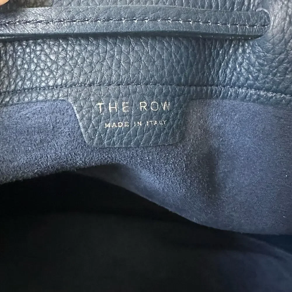 The Row XL Drawstring Hobo Shoulder Bag Marine Blue Pebbled Leather Bucket Bag